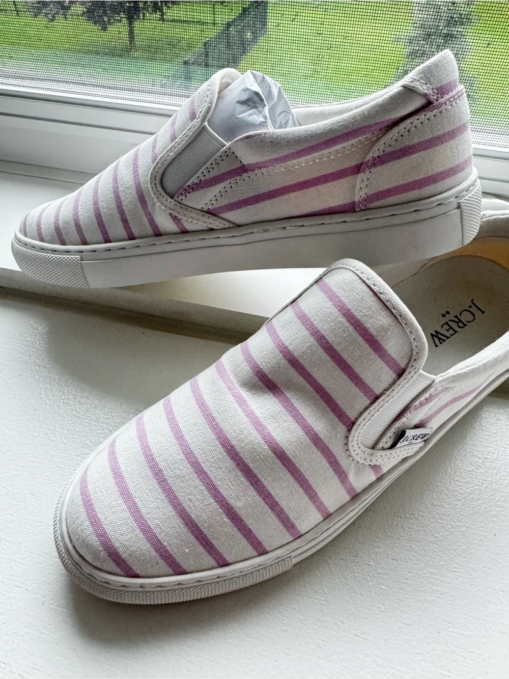 J. Crew Lavender-Striped Slip-On Canvas Sneakers